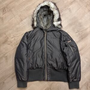 Vintage Y2K Baby Phat Faux Fur Lined Hooded Bomber Jacket Women's 3X Brown Zip